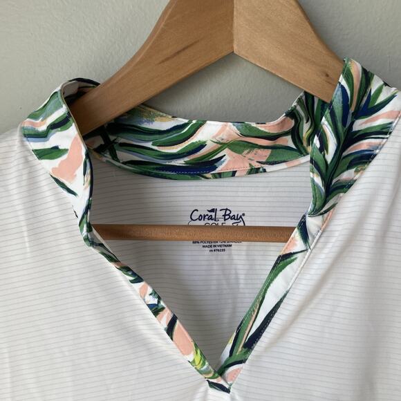 Coral Bay Golf Polo‎ Tank Womens Sz XL White Ribbed Sleeveless Band V Neck - Picture 3 of 9